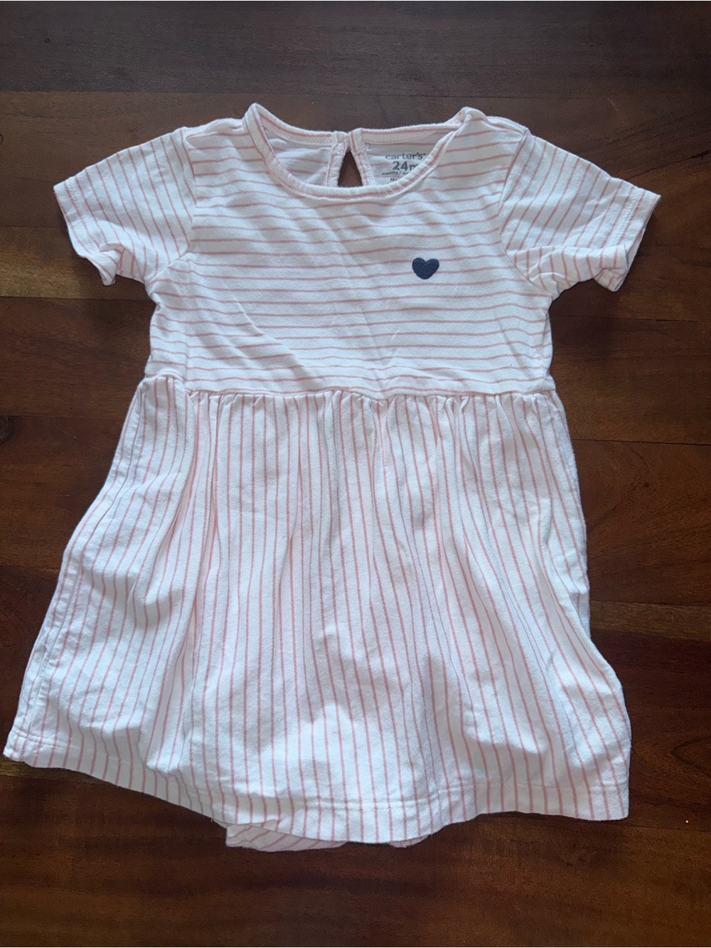 Carter's Pink and White Striped Dress with Navy Heart